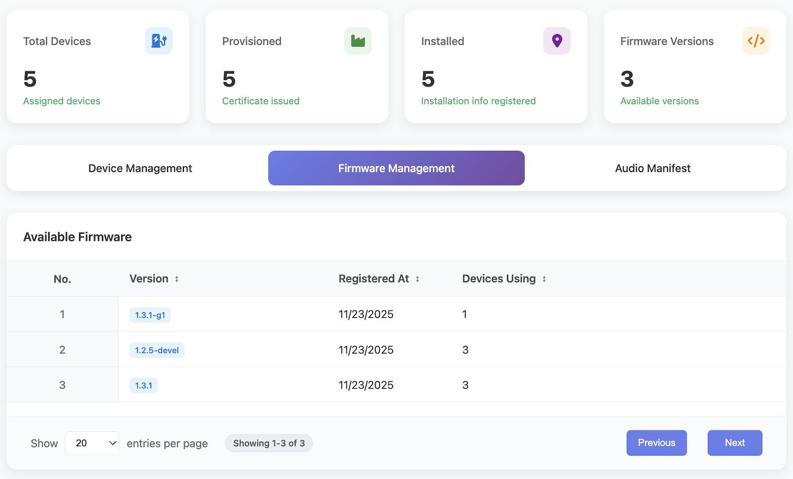 Firmware Management Screen